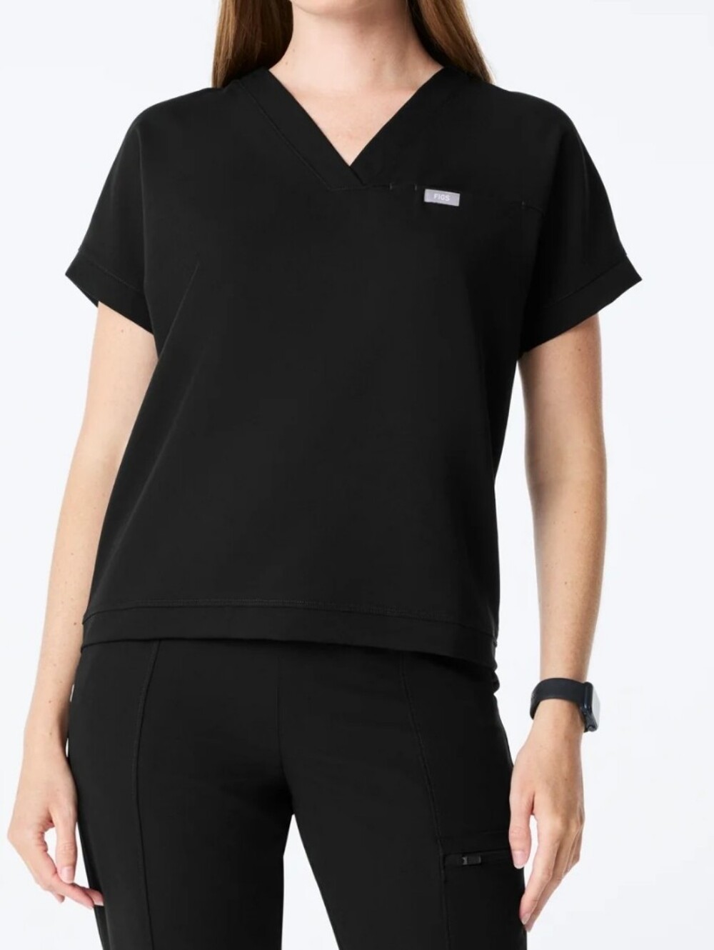Figs Black Carlota Relaxed Oversized Fit V-Neck Scrub Top